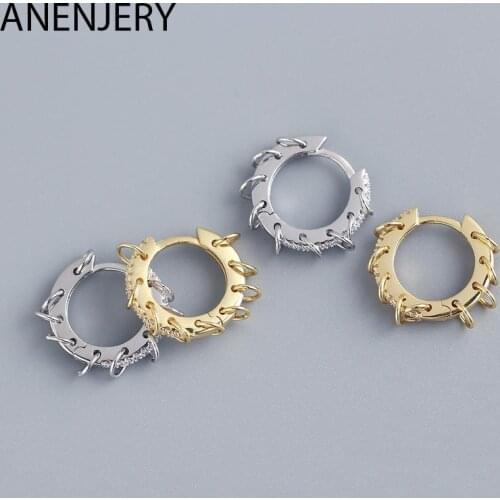 ANENJERY 925 Sterling Silver Small Circle Hoop Earrings For Women Men Personality French Hip hop Ear Buckles S-E1460