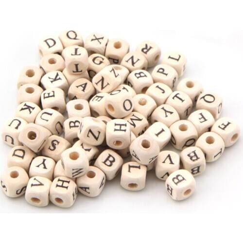 400Pcs 10*10mm Selected Natural Wooden Alphabet Beads Cube Square Dice Letter Beads Toys For Jewelry Findings Kid Craft Project