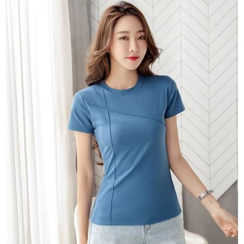 T-shirt Women 2021 Solid T Shirt Summer Top Cotton O Neck Short Sleeve Basic Tee Shirt Femme Slim Girl Funny Hipster Fashion New
