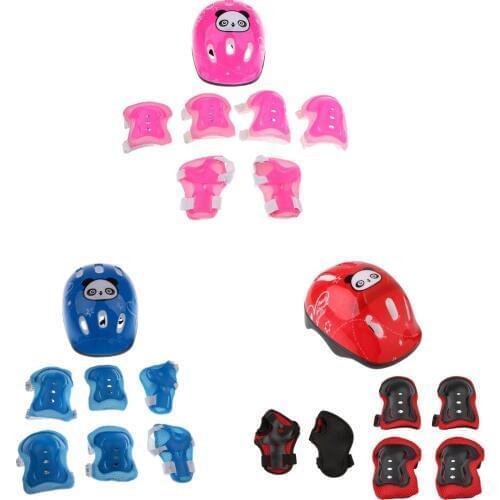 7 Pieces Kids Child Roller Skating Bicycle Helmet Wrist Guard Elbow Knee Pad Support Set Sports Safety