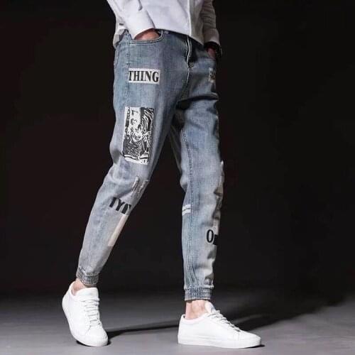 2021 Hip Hop Denim Pants Devil Graffiti Men Streetwear Harajuku Baggy Denim Pants Spray Dye Harem Trousers Autumn Hipster