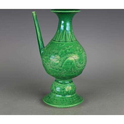 Antique MingDynasty(HONGZHI)porcelain teapot,green glaze,dragon,Hand-painted crafts,Collection&Adornment,Free shipping