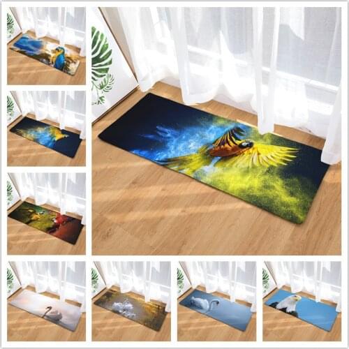 Flannel Long Floor Mat Door Mat Heat Transfer Parrot Kitchen Bathroom Water-Absorbing Non-Slip Mat Carpet