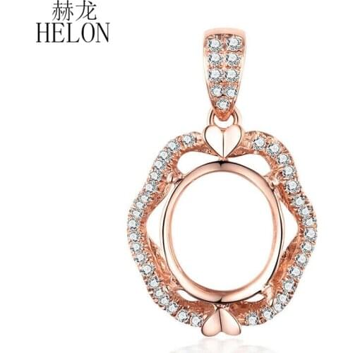 HELON Oval Cut 9x11mm Solid 14K Rose Gold Natural Diamond Semi Mount Engagement Wedding Pendant Women Trendy Fine Jewelry gift