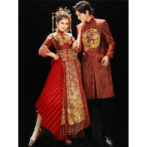 Classic Vintage High-quality Chinese Traditional Wedding Cheongsam Dress Refined Banquet Stylish Elegant Bride китайская одежда