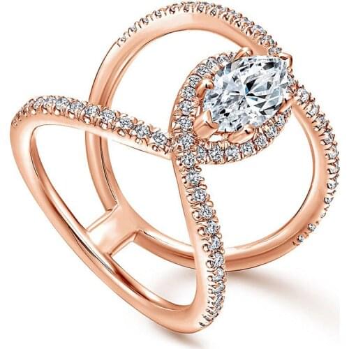 Wholesale Luxury Female Double C Shape Cross Ring Women Fashion Jewelry Micro Studded Zircon Symmetrical Simple Fine Ring