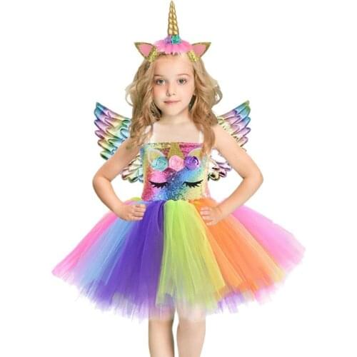 Cosplay Costume Unicorn Sequins Girl Princess Tutu Dress Birthday Party Purim Gift Halloween Costumes for Girls