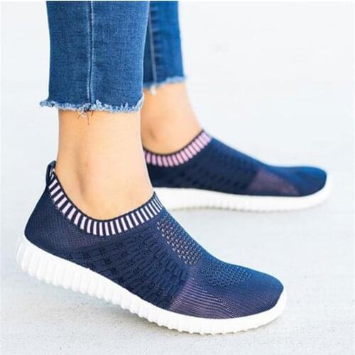 Women Breathable Sneakers 2020 Summer Stretch Fabric Socks Shoes Lightweight Vulcanize Shoes Slip On Flat Female Casual Shoe