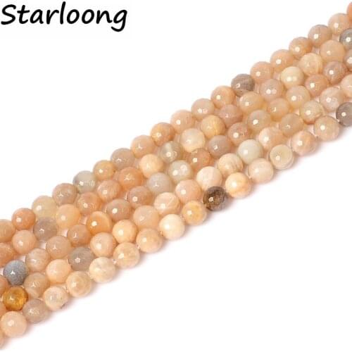 High quality Natural Stone faceted sun stone Round Loose strand Beads 4/6/8/10/12mm Jewelry Making Bracelet Diy beads