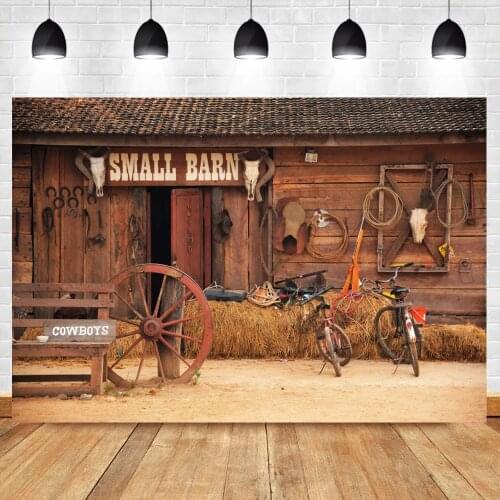 Laeacco Old Wood Warehouse Saloon West Cowboy Wheel HayStack Party Child Scenic Photo Background Photography Backdrop Photocall