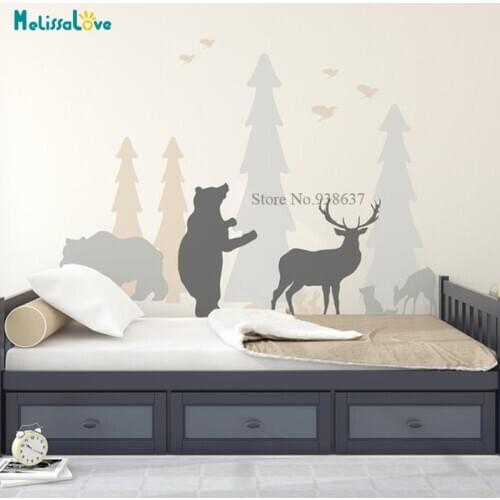 Forest Animals Pine Tree Decal Modern Nursery Baby Room Removable Wall Sticker Decor Self Adhesive BB834