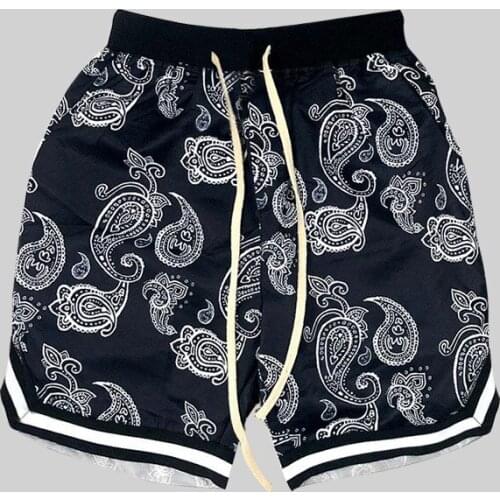 Summer 2021 New Mens And Womens Cropped Shorts Casual Mini-Stretch Straight Rope Cashew Flower Loose Sport Trend Beach Pants