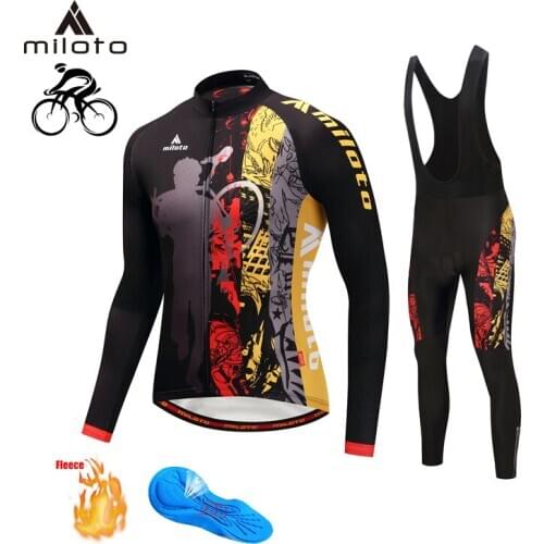 MILOTO 2019 Winter Thermal Fleece Cycling Men Mountain Bike Sets Mallot Ciclismo Long Cycling Pants Bike Wear Riding Clothing