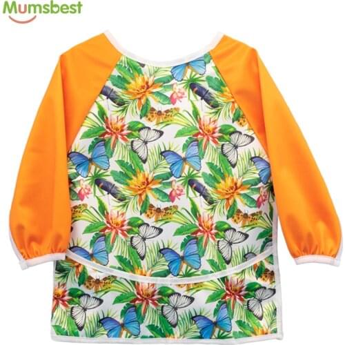 [Mumsbest]New Long Sleeved Baby Pinafore Waterproof Washable Baby Bib Toddler Antifouling Bib Smock Baby Stuff Bibs For Children