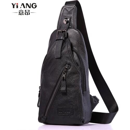 Top Quality Mens Genuine Real Leather Cowhide Chest Pack Sling Bags Male Messenger Crossbody Bag Leisure Short Trips Daypack