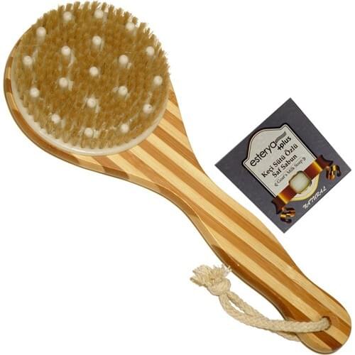 Silk Natural Natural Bamboo Bath Massage Cellulite Brush And Esterya Plus Goat Milk Handmade Soap Set