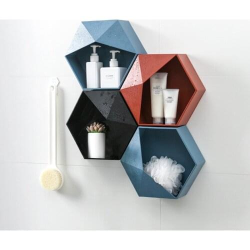 Wall-mounted Storage Rack Nordic Home Decoration Wall Hanging Shelf Organizer Geometric Punch-free Bathroom Accessories Shelf
