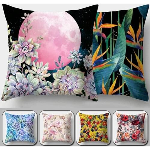 Nordic style Cushion Cover Flowers Leaves Print Pillowcase for Sofa Home Super Soft Short Plush Pillow Case Party Gifts