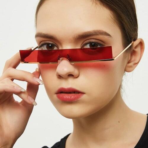 New Rectangle Semi-Rimless Sunglasses Women 2020 Trend Red Pink Clear Small Lens Luxury Brand Designer Sun Glasses Shades UV400
