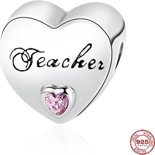 New Original European Silver Color Heart Teacher Diy Bead Fit European Pandora Charms Bracelet Bangles Jewelry P271