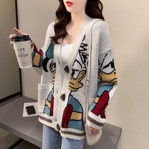 New Style Knitted Cardigan Ladies Retro Jacquard Pocket Sweater Jacket Spring And Autumn Loose Thick Knitted Sweater Crop Top