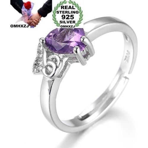 OMHXZJ Wholesale European Fashion Woman Man Party Wedding Gift Heart Purple Amethyst AAA Zircon 925 Sterling Silver Ring RR275