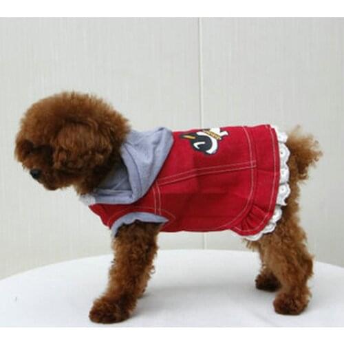 Wholesale 2022 Spring Summer Autumn Xs Dog Clothes For Small Girl Teddy Red Cartoon Jean Dress Puppy Outfit Pet Clothing