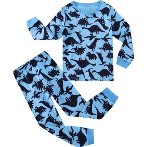 27kids Boys Suit Pajamas Long Sleeve Dinosaur Pattern Spring and Autumn Set Cotton Baby Childrens Home Service Sleepwear