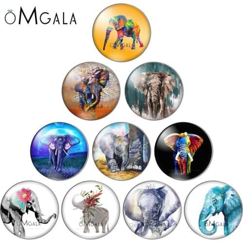 Colorful Art Paintings Elephant Animals Round photo glass cabochon demo flat back Making findings 10mm/12mm/18mm/20mm/25mm/30mm