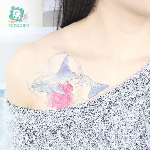 Rocooart New Cartoon Whale Waterproof Flash Tattoo Tatuagem For Women Taty Female Temporary Tattoo Stickers Body Art Fake Tattoo