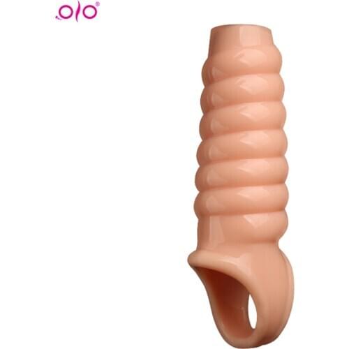 OLO Penis Extension Cock Sleeve Reusable Silicone Penis Enlarger Delay Condoms For Men Dildo Enhancer Sex Toys