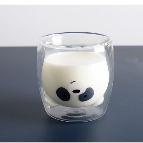 Lovely Panda Double Wall Glass Cup 260ml Bear Beer Glasses Creative Morning Milk Glass Juice Glass Heat Resistant Mug Shot Glass