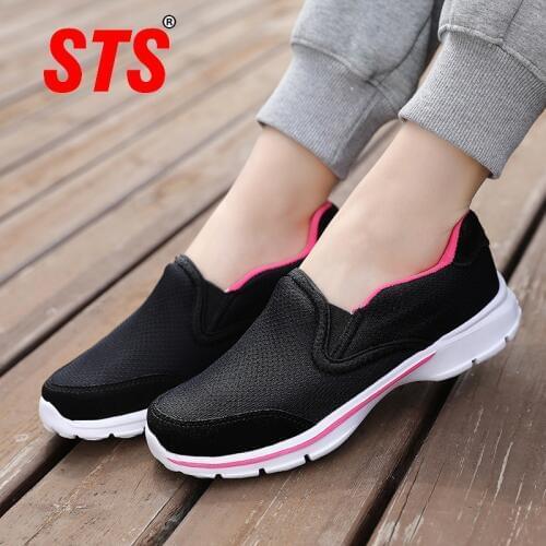 STS Womens Casual Flats Shoes Breathable Mesh Sport Women Running Sneakers For Ladies Light Comfortable Outdoor Female