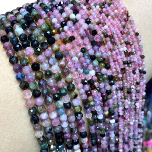 Fine 100% Natural Stone Mix Tourmaline Faceted Gemstone Round Spacer Beads For Jewelry Making DIY Bracelet Necklace 2/3/4MM