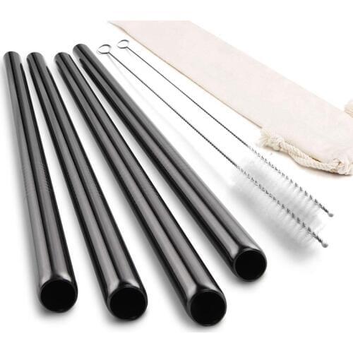 12mm Angled Tips Boba Drinking Straws 304 Stainless Steel Smoothie Straws Set Straight Bent Metal Straw for Smoothie Bubble Tea