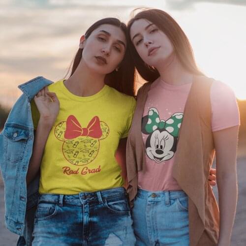 Disney Graduation Rad Grad Minnie Mouse Top T-shirt Print Casual Short Sleeve Tees Harajuku Loose Kawaii T Shirt Women 7 Colors