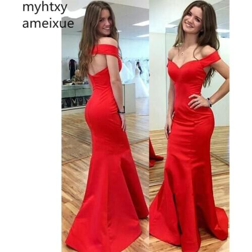 2020 New Simple Red Sexy Cheap Evening Dresses Sweetheart Beaded Mermaid Prom Dress Long Back Gowns Custom Made Robe De Soiree