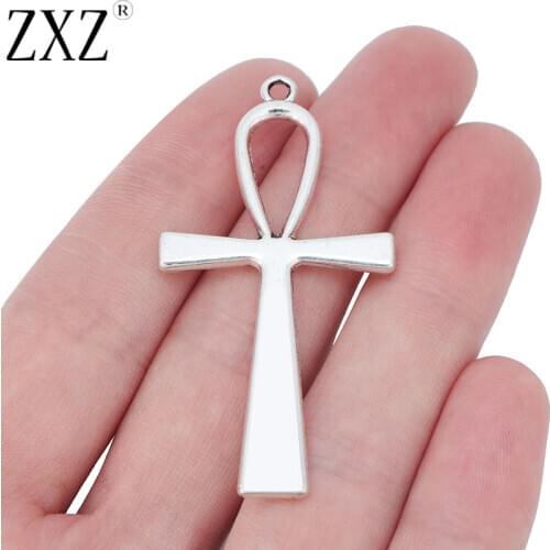 ZXZ 10pcs Tibetan Silver Large Ankh Egyptian Cross Charms Pendants Beads 55x29mm