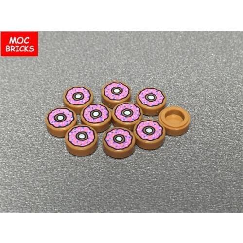 10pcs/lot Tile, Round 1 x 1 Doughnut Dark Pink Frosting and Sprinkles fit with 98138pb021 building block bricks kids toys gifts