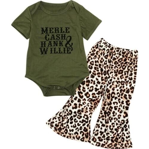 Pudcoco 2pcs Newborn Toddler Infant Baby Girl Clothes T-shirt Tops + Long Wide Leg Leopard Flare Pants Outfit Set