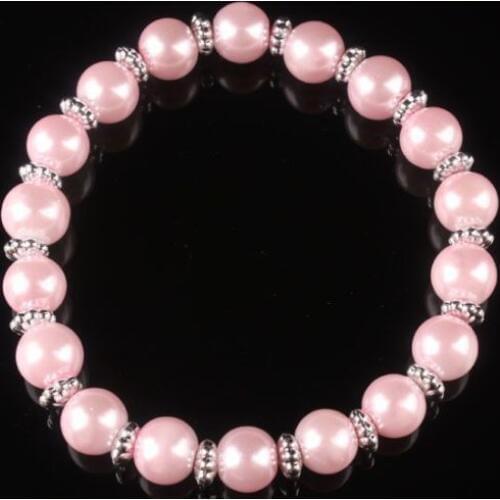 2014 new fashion charming free shipping Pink Glass Imitation Pearl Round Bead Bangle Bracelet Stretchy BV82