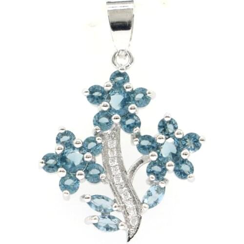 58x31mm Multi Color Long Big Created Blue Sapphire Aquamarine Garnet Green Amethyst CZ Silver Pendant Fine Cut Bridal Jewelry