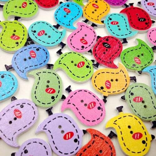 50pcs/lot Colorful Lovely Birds Painting Wooden Buttons For Children Clothing Wood Button For DIY Gift Wooden Decoration
