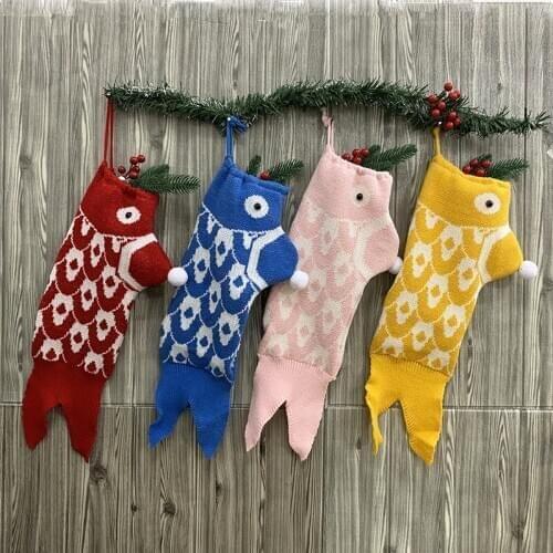 8 Pcs Knitted Mermaid Christmas Stocking Gift Candy Bag Xmas Tree Decor Fireplace Window Hanging Festival Ornaments Wholesale X2