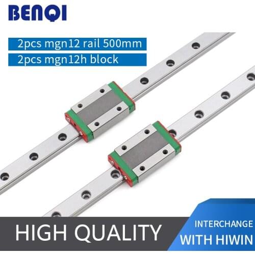 Free shipping 2pcs mgn12 linear rail L500mm guide linear rail + 2pcs MGN12H block 12mm 3d printer linear rail