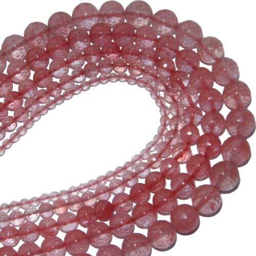 Faceted Natural Stone Pink Cherry Quartz Stone Loose Round Beads 4 6 8 10 12 MM Pick Size For Jewelry Making Diy Bracelet