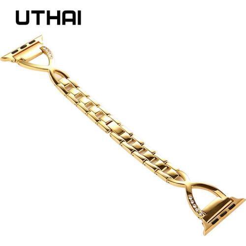 UTHAI A02 Aluminum alloy Dress Jewelry Bracelet for apple watch series 38MM 42MM Bling Strap band for Iwatch 4 40MM 44MM