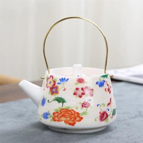 Japanese Style Ceramic Enamel Color Teapot Retro Tea Maker with Handle Home Coffee Pot Kung Fu Tea Set Office Teaware 240ML
