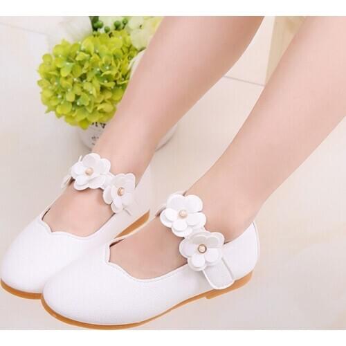 Kids Toddler Flower Children Girls Wedding Party Princess Leather Shoes For Baby Little Girls White Dance single Shoes New 2020