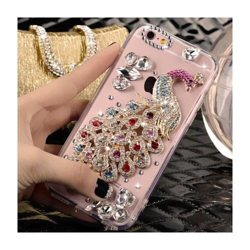 For Samsung S6 S7 S8 S9 S10 S20 S21 PLUS Note 5 8 9 10 20 peacock Phone Case Luxury Bling Rhinestone Diamond Soft TPU Case
